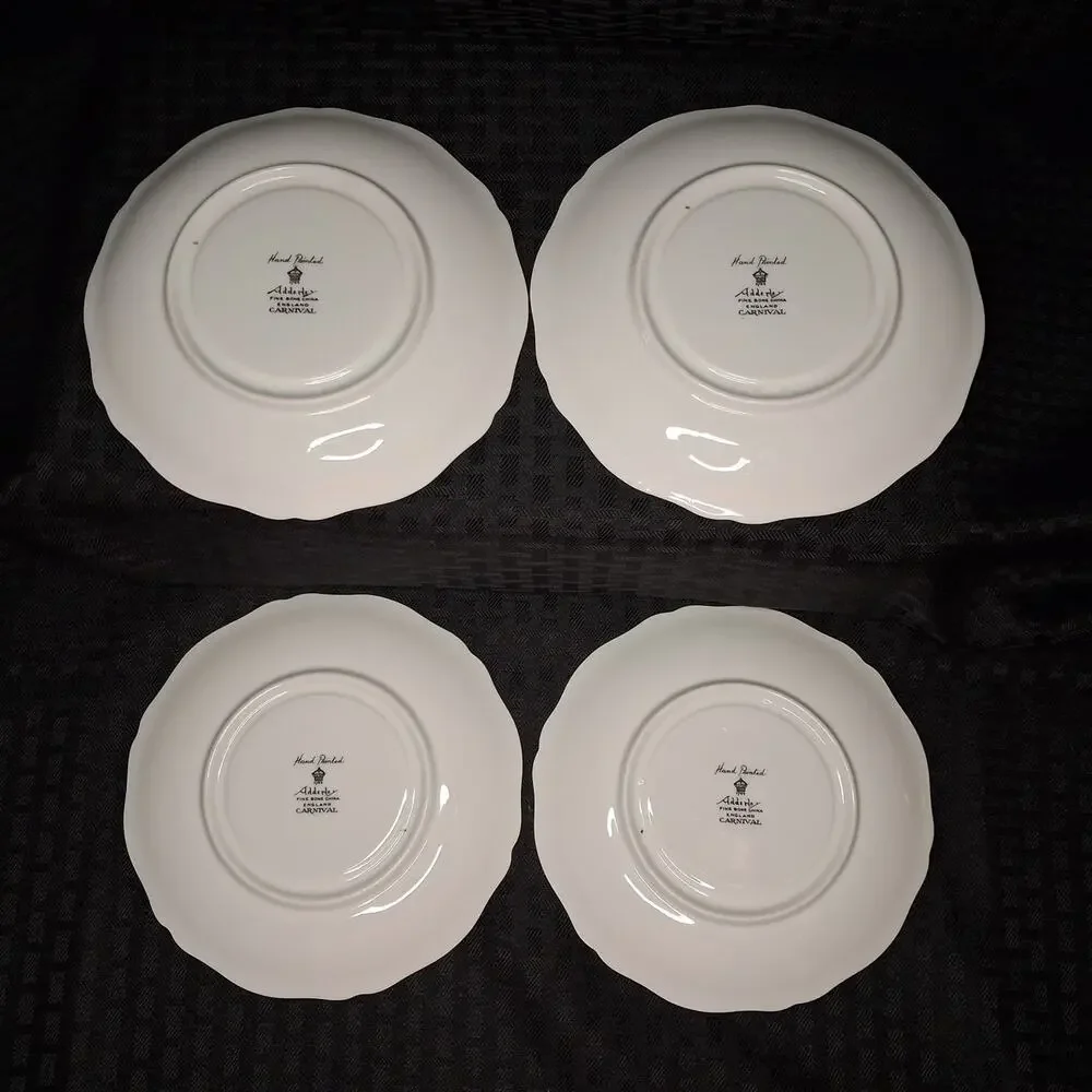 ADDERLEY Fine Bone China England-Carnival 4 Sets Flat Cream Soup Bowl and Saucer